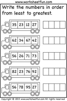 the worksheet for numbers in order from least to greatest, includes two rows