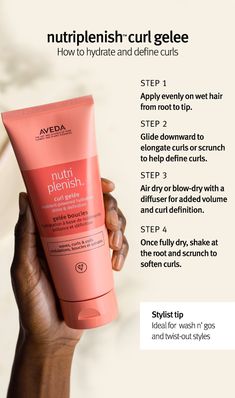 nutriplenish™ curl gelée | Aveda Curl Gel, Twist Out Styles, Volume Curls, Curl Definition, Pomegranate Oil, Pomegranate Seed Oil, Defined Curls, Types Of Curls, Mango Butter