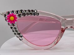 Pink cat eye clear Swarovski crystal sunglasses Pink Cat Eye Sunglasses For Spring, Pink Glass Cat Eye Sunglasses For Summer, Spring Clear Cat Eye Sunglasses With Tinted Lenses, Clear Cat Eye Sunglasses With Uv Protection For Parties, Pink Cat Eye Party Sunglasses, Party Pink Cat Eye Sunglasses, Party Clear Cat Eye Sunglasses, Pink Cat Eye Sunglasses For Parties, Party Clear Cat Eye Sunglasses With Mirrored Lenses