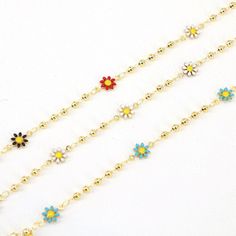 -----Colorful Enamel Daisy Chain, Plated Gold Bead Ball Chain, Mixed Color Flower Chain Bulk, Floral Link Chain, for Jewelry Making, Material: Metal Copper, Enamel Quantity: 5 Meters /Lot Shape: Show as picture Color: Choose Color Weight: About 12g/meter ( Conversion : 1 inch = 25.4mm or 1mm = 0.0393 inch ) More styles, please view the BELOW listing: https://www.etsy.com/shop/Albertbeads?ref=simple-shop-header-name&listing_id=882823323&section_id=22877286 Welcome to order! Multicolor Necklaces With Delicate Chain And Round Beads, Gold Flower Shaped Necklace With Beaded Chain, Gold Flower Necklace With Beaded Chain, Multicolor Beaded Chain Flower Necklace, Multicolor Flower Necklace With Beaded Chain, Gold Flower Necklace With Round Beads, Dainty Multicolor Flower Necklace, Multicolor Flower-shaped Beaded Chain Jewelry, Multicolor Floral Beaded Chain Jewelry