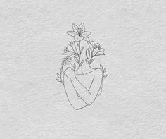 a drawing of a hand holding flowers