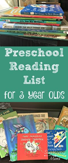 Preschool Book List for 3 Year Olds - Simple Living Mama Preschool Reading List, Preschool Reading, Preschool Books, Preschool Curriculum, Preschool At Home, Preschool Lessons, Toddler Learning Activities, Preschool Learning Activities, Homeschool Preschool