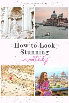 the cover of how to look stunning in italy, with pictures of buildings and boats