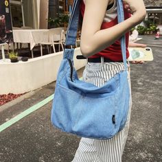 UAKISS - Large Capacity Denim Crossbody Bags For Women College Student School Bags Solid Casual Shoulder Bag Travel Shopper Messenger Bag Casual Handbag, Shoulder Bag For School, Azul Color, Denim Crossbody, Simple Tote, Jean Vintage, Women Crossbody Bag, Pearl Bag, Canvas Messenger Bag