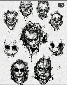 some sketches of jokers with different facial expressions