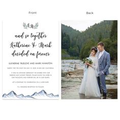 an image of a wedding card with the words, and two photos in black on it