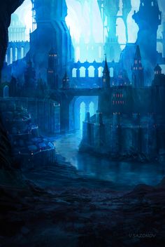 an image of a fantasy city by the water