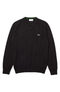 Upgrade your wardrobe with this relaxed-fit all-cotton sweater elevated with a V-neck, iconic croc embroidery and rib trim. V-neck Long sleeves with ribbed cuffs 100% cotton Machine wash, dry flat Imported Men's Clothing Classic V-neck Sweater With Ribbed Cuffs, Cotton V-neck Sweater With Ribbed Neckline, V-neck Cotton Sweatshirt With Ribbed Cuffs, Cotton V-neck Sweatshirt With Ribbed Cuffs, Cotton V-neck Sweater, Casual V-neck Sweater With Ribbed Cuffs For Work, Casual V-neck Sweater With Ribbed Cuffs, Cotton V-neck Sweater With Ribbed Cuffs, Black Casual V-neck Sweater With Ribbed Cuffs