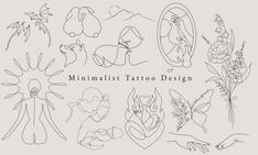 the minimalist tattoo design is shown in black and white, with flowers on it