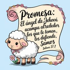 a sheep standing next to a scroll with the words promsa and an image of a lamb