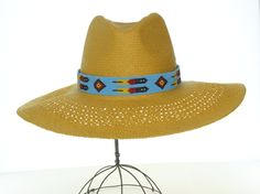 "Turquoise beaded hat band, sold by each,  20\"  x 1\" wide, sold by each  tie ends leather" Beaded Hat Bands, Beaded Hat, Leather Tie, Hat Band, Bead Designs, Turquoise Beads, Cowboy Hats, Caps Hats, Accessories Hats