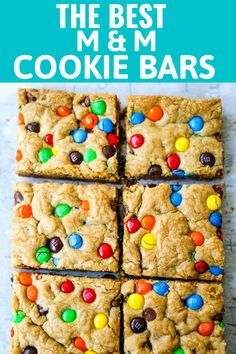 the best m & m cookie bars with m and m cookies on top