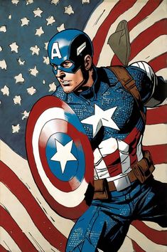 an image of captain america in front of the american flag