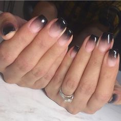 34 Envy-Inducing Black Ombré Nail Looks You Need to Try Nails Black Ombre, Natural Nail Shapes, Black Ombre Nails, Ombre Gel Nails, Faded Nails, Black Gel Nails, Ombre Manicure, Nail Looks, Striped Nails