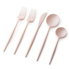 The Noble line of disposable plastic cutlery is a gorgeous and sleek modern design that elevates any table, place setting, or event. Perfect for Birthday Parties, Family Gatherings, Holidays, Parties, BBQ's, Outdoor Entertaining, Kids Parties, and more. Top is Gold and Handle is Gray Heavy Duty Premium Plastic Cutlery 40 Piece Setting 8 Count Knives: 8" 8 Count Spoons: 8" 16 Count Forks: 8" 8 Count Teaspoons: 6" Size: 40 Pcs.  Color: Pink. Pink Cutlery, Disposable Utensils, Black Flatware, Simple Table Settings, Noble Collection, Disposable Cutlery, Plastic Silverware, Buffet Set, Spoon Knife