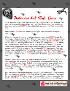 the halloween left right game is shown in this image, and it appears to be written on