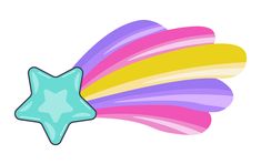 a star shaped candy with multicolored swirls on it's side and a blue, yellow, pink, purple, and green pinwheel in the middle