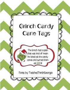 a green and white chevroned background with the words grin candy cane tags