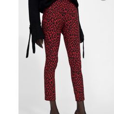 Zara Red Animal Print Skinny Jeans Brand New With Tags Sold Out Inseam 27” Size 4 Bloomingdales - Free People- Revolve- Sundance- Urban Outfitters- Anthropologie - Guess - Fitted Red Printed Bottoms, White Mom Jeans, Red Animal Print, Comfortable Jeans, Straight Crop Jeans, Pink Jeans, Raw Hem Jeans, Printed Jeans, Straight Fit Jeans