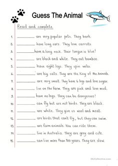 an animal worksheet with the words guess the animal on it's back