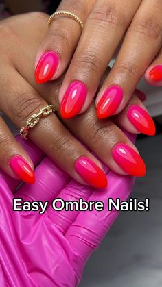 Short Nails With Pigment, Magenta Orange Nails, Cruise Color Nails, Summer 2023 Nail Trends Almond, Trending Nail Designs 2023 Summer, Red And Fuschia Nails, Orange N Pink Nails, Peach And Red Nails, Hot Pink Velvet Nails