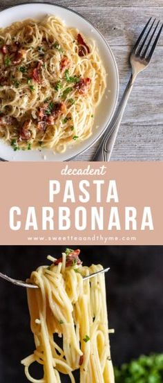 pasta carbonara with bacon and parmesan cheese