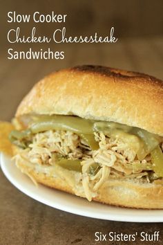 slow cooker chicken cheesesteak sandwiches with green peppers and jalapenos