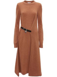 JW Anderson padlock-detail long-sleeve Dress | Brown | FARFETCH