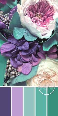 purple and green color scheme with flowers