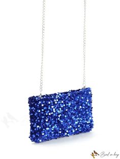 BirdinBag - Blue Sparkle Square Crossbody Evening Bag - Perfect for Parties and Dinner Events Blue Crossbody Clutch For Gift, Blue Crossbody Clutch As Gift, Blue Crossbody Evening Bag For Gifts, Blue Crossbody Evening Bag As Gift, Elegant Blue Bag With Mobile Phone Holder, Elegant Blue Mobile Phone Bag, Blue Evening Bag With Removable Pouch For Party, Blue Pouch Bag For Mobile Phone, Blue Shoulder Evening Bag For Gift