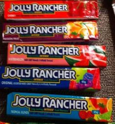 jelly rancher candy bars are lined up on the floor