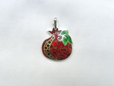 Georgian enamel, enamel pendant pomegranate georgian jewelry, cloisonne enamel necklace handcrafted pendant, artisan jewelry, silver pendant Red Hand Painted Sterling Silver Jewelry, Hand Painted Silver Jewelry As Gift, Hand Painted Silver Necklace For Gift, Cloisonne Enamel Jewelry, Georgian Jewelry, Fine Silver Jewelry, Enamel Necklaces, Cloisonne Enamel, Lunar New Year