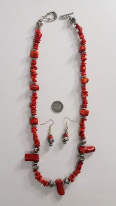 Handmade Boho Womens Girls Genuine Red Noble Coral Bamboo Coral Silver Tone Artist Designed Jewelry Necklace Earring Set Excellent Gift Necklace One of a Kind Beautiful handmade special coral necklace and earring set....GORGEOUS! HIGH GRADE RARE VINTAGE Noble coral and bamboo coral red color, ARTISAN designer etched silver tone beads and findings, necklace with delicate coral matching earrings. VERY COOL Necklace 22 inches Earrings 1.5 inches Beautiful handcrafted ARTIST DESIGNED by CARRIE WHITE Adjustable Red Stone Jewelry, Adjustable Red Jewelry With Stones, Red Jewelry With Round Beads And Stones, Red Stone Jewelry Sets For Gift, Red Round Beaded Stone Jewelry, Red Round Beads Stone Jewelry, Multi-strand Coral Necklace For Gift, Hand-strung Red Coral Beaded Necklace For Gifts, Multi-strand Red Coral Beaded Necklace As Gift