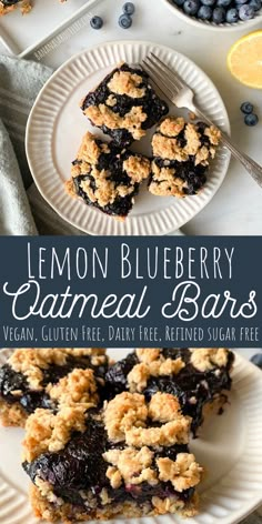 blueberry oatmeal bars are stacked on top of each other and ready to be eaten