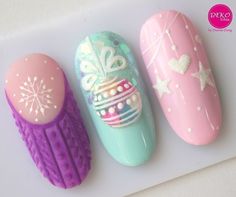 Year Nails, Neon Pastel, Pastel Christmas, Cute Nail Art Designs, Sweater Nails, Stiletto Nails Designs, Crazy Nails, Holiday Nail Art