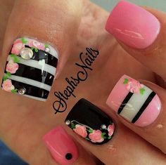 Candy Nail Design | Dessert Manicure with Pink & Black Just Nails, Color Nails Short, Sumner Nails, Solid Color Nails, Black Nail Art, Pretty Nail Designs, Color Nails, Cute Diy, Instagram Nails