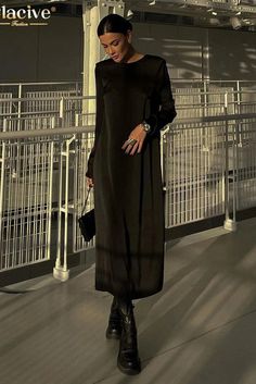 43646491263020|43646491295788|43646491328556 Black Long Sleeve Midi Dress, Cutout Neckline, Midi Dress Elegant, Maxi Dresses Fall, Loose Maxi Dress, Dress Occasion, Elegant Maxi Dress, Stil Elegant, Fashion Autumn