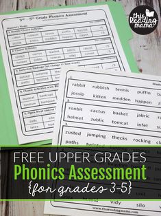 three free upper grade phonics worksheets with text overlaying the image