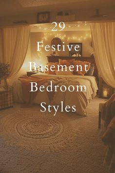 a bedroom with white curtains and lights on the ceiling is featured in this postcard