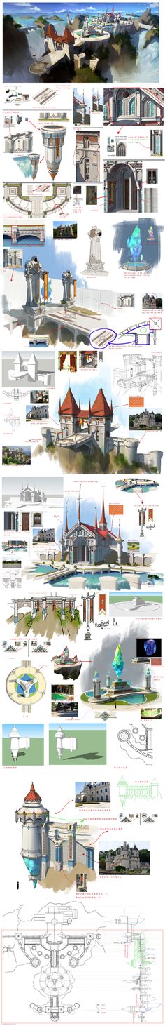 an image of architectural drawings and renderings for the future city, with different types of buildings