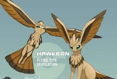 an animated image of two birds flying next to each other with the caption haukkon flying type eveelction