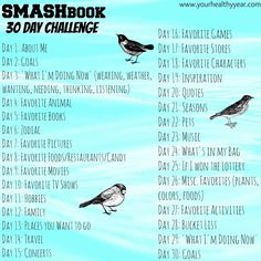 there is a poster with birds on it that says sam's book 30 day challenge