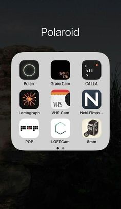 an iphone screen with icons on it and the text polaroid in white above them