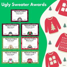 ugly sweater awards are shown in red and green