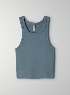 HONOR TANK - Ribbed racerback tank top Ribbed Racerback Crop Top For Summer, Summer Ribbed Racerback Crop Top, Basic Ribbed Crop Top Tank, Basic Ribbed Racerback Top, Blue Everyday Tank Top, Basic Ribbed Crop Tank Top, Basic Cropped Ribbed Tank Top, Ribbed Racerback Crop Top, Everyday Blue Ribbed Tank Top