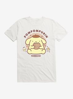 Lightweight 100% combined ring spun cottonWash cold; dry lowImportedListed in men's  unisex sizes Pompompurin Shirt, Pompompurin Outfit, Cinnamoroll Shirt, Sanrio Clothes, Pompom Purin, Pom Purin, Vinyl Figures Toys, Life Is Sweet, Sweet T