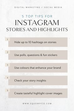 the top tips for instagrams and highlights on social media are shown in this info sheet