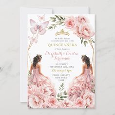 Royal Blush Pink Twins Geometric Quinceañera Invitation Quince Invite, Boho Blush Pink, My Quinceanera, Quinceanera Pink, Mexican Quinceanera, Pink Quinceanera, Quinceañera Invitation, Birthday Butterfly, Invitations Quinceanera