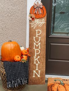 Homemade hand crafted by me. Hello Pumpkin Porch Leaner, Pumpkin Welcome Signs For Porch, Fall Porch Crafts Diy, Hello There Pumpkin Sign, Welcome Pumpkin Signs, Hello Pumpkin Porch Sign, Fall Board Signs For Porch, Pumpkin Porch Leaner