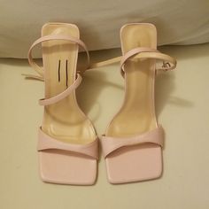 Baby Doll Pink Square Toe Strap Around Ankle, Brand New Cute Ankle Strap Sandals For Party, Cute Ankle Strap Heels For Spring, Cute Sandals For Spring Parties, Cute Block Heel Spring Heels, Cute Spring Block Heel Shoes, Cute Spring Block Heels, Cute Pink High Heel Sandals, Cute Synthetic Open Toe Heels, Cute Pink Party Sandals